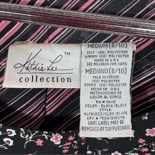 Vintage 90s Y2K Kathie Lee Floral Sleeveless Shift Maxi Dress Black Pink Medium