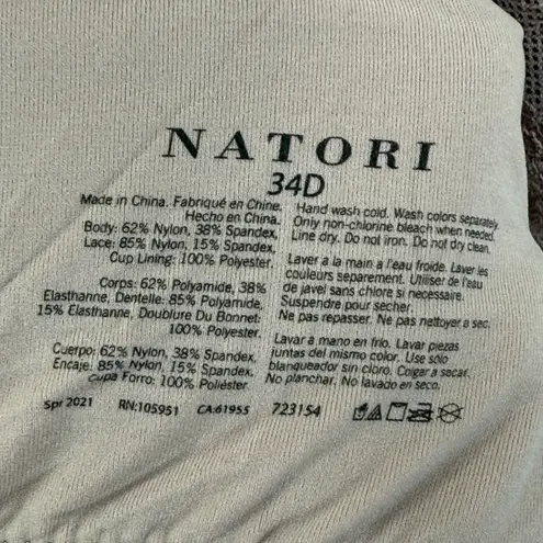 Natori Womens Bra Size 34D Wireless Lace Trim Light Mauve Comfortable