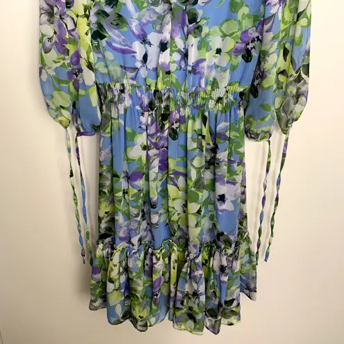 Taylor Floral Chiffon Mini Dress Enchanted Bloom Floral Womens Size 6 Blue