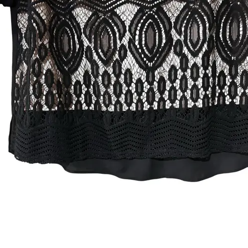 Zac & Rachel Lace Over Front Top Size XL Black Cream Boho Semi Sheer Feminine