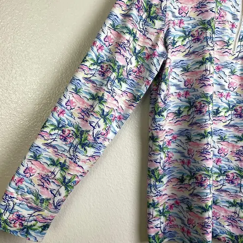 Stella Parker Pink Top Large Long Sleeve 1/4 Zip Floral UPF Golf Hiking Stretch Blue