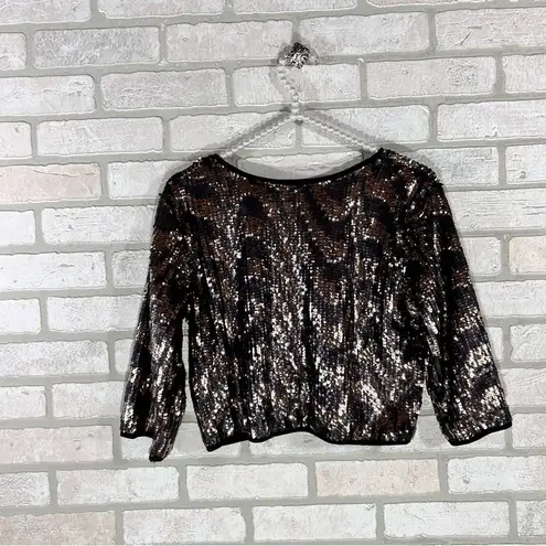 Endless Rose  Black and Gold Sequin Crop Top Size S