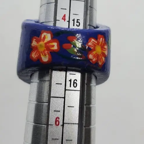 Boho Blue, Red, & Green Floral Wooden Ring Red