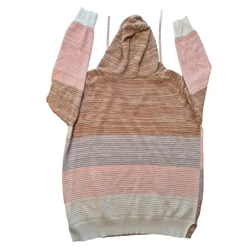 None Womens L Hoodie, lightweight Heathered Brown/White/Pink/Gray stripe