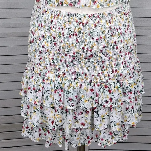 Olivaceous  Smocked Cottage Floral Ruffled Mini Skirt-Large