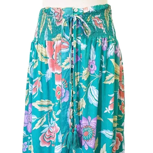 Rachel Zoe NWT  Maxi Skirt Aqua Coral Tropical Floral Button Front Size Small NEW