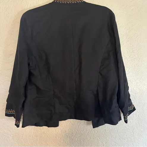 Sarah Spencer Black Linen Beaded Blazer Women’s 12 Shirt Boho