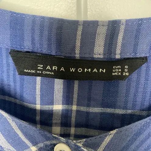 Zara Plaid Midi Dress Belted Balloon Sleeve Blue Size Small blogger favorite