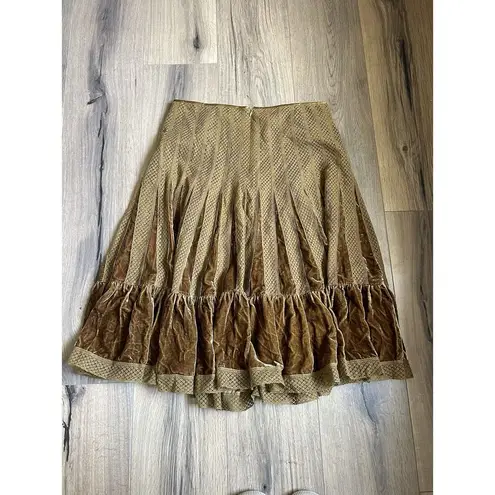 Free People VTG  Midi Skirt Sz 8 Silk Blend Boho Mustard Yellow Brown Pleated EUC