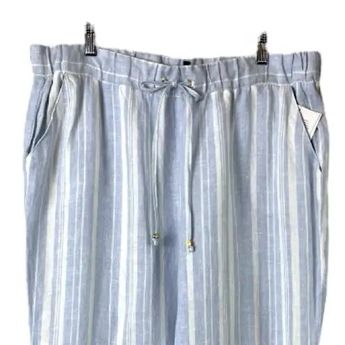 Ellen Tracy New Wide Leg Pant Linen Mid Rise Blue White Stripe Women Size Large