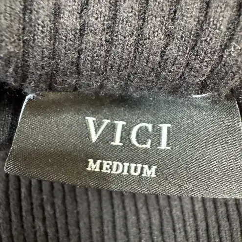 VICI  Collection Tobey Mock Neck Ribbed Sweater Black Medium Long Sleeve