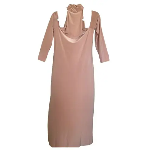 WAYF Twin Flame Nude Cold Shoulder High Neck Midi Dress Large NEW