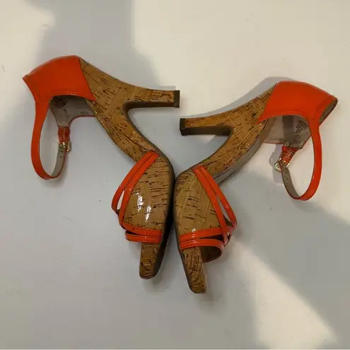 Sofft Valeda Patent Orange Patent & Cork Strappy Platform High Heel Sandals 8.5