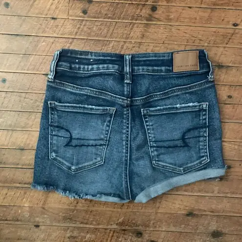 American Eagle  distressed wedgie hi-rise size 0 jean shorts