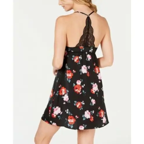 Inc International Concepts Lace Trim Satin Slip Dress Mini Floral Chemise Size L Black Size L