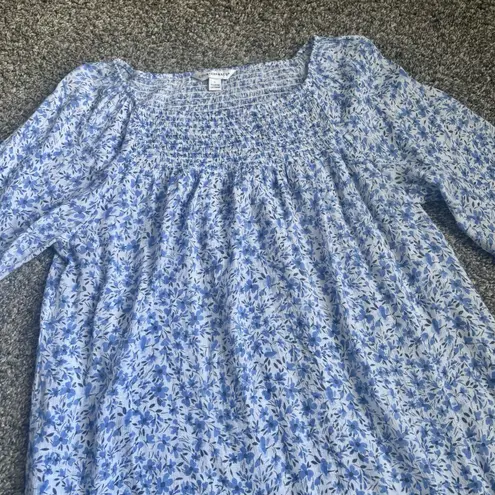 Counterparts Women’s Micro Floral Top, Blue Peasant Cottage core Bell sleeves. L