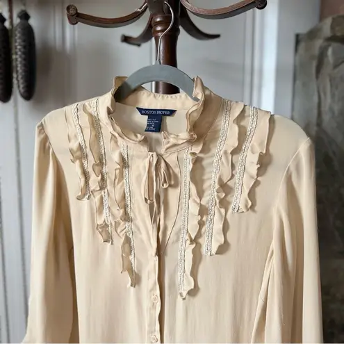 Boston Proper Vintage Silk Cream Ruffled Cottagecore Blouse