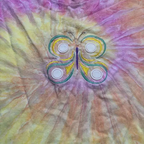 Vintage Touch Of Gold Spring Tie Dye Graphic Embroidered Butterfly tee Sz Large Pink