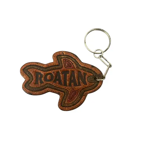 Roatan Leather Shark Fish Collectible Souvenir Keychain Honduras Caribbean Brown