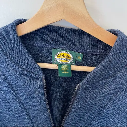 Cabela's  Women’s Sz Large Vtg Made In The USA Blue Wool 1/4 Zip Sweater Hunting