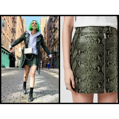 ALLSAINTS ππ Lena Oba Leather Skirt ~ Snake Green