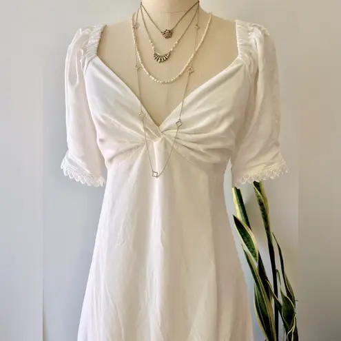 She & Sky •White Cotton Puff-Sleeve Fit & Flare Dress•Size S