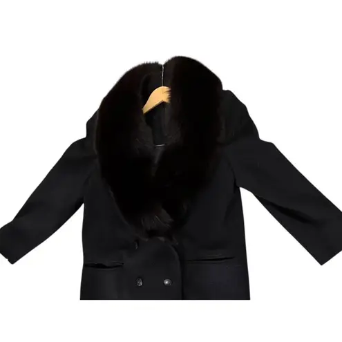 Vintage 100% Black Wool Coat Genuine Fox Fur Collar Fashions by JILL 60s Made US Size undefined