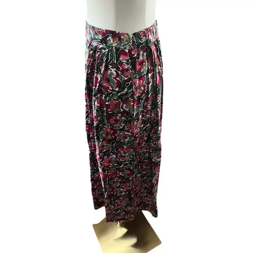 Pendleton Vintage Floral Pleated Rayon Midi Skirt Black Pink USA Size 8