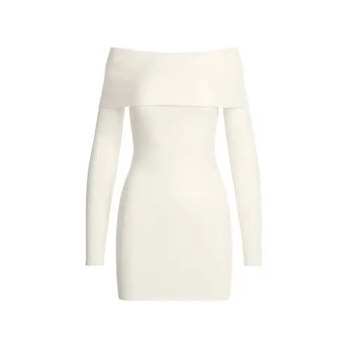 SKIMS Soft Lounge Off The Shoulder Mini Dress in Marble, Size Medium