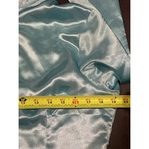 Elegant Teal satin Jacket with Floral Lace Trim Formal Evening Wear Size M