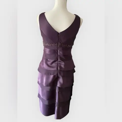 Alex Evenings Women Purple Sleeveless Layered Ruffle V-Neck With Beaded Waist