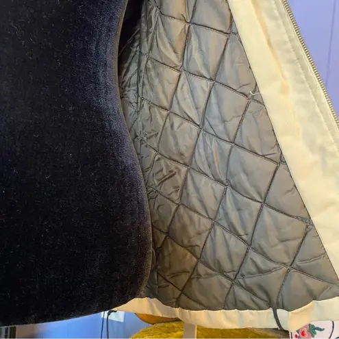 Vintage 70s/80s Casual Corner Striped Lightweight Puffer Jacket Size Small Tan