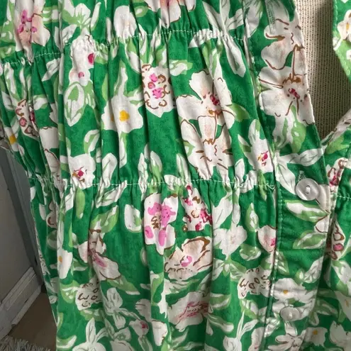 Fate Green Floral Dress Size Small Short Lightweight Cotton Ruffle Sleeve