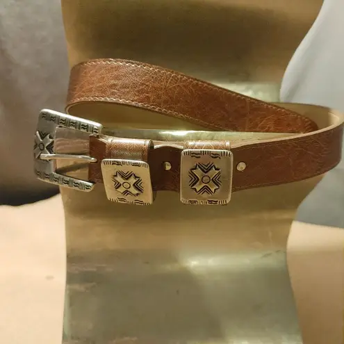 Leather Brown Belt Size 30 Conchos Intricate Silvertone Buckle Canada Vintage Silver