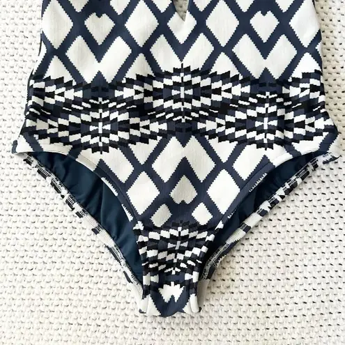 Seafolly Australia Blue White Black Modern Tribe Deep V Neck Maillot One Piece