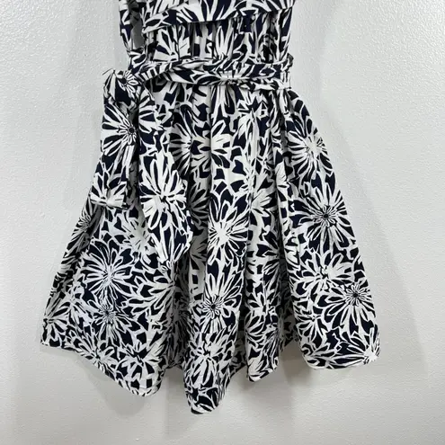 American Living Navy White Floral Fit & Flare Dress Belted Sleeveless Size 10
