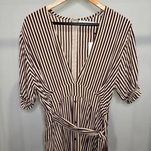 Faithfull the Brand ✨SALE Farah Midi Dress Brown Brighton Stripe Size 8 NWT