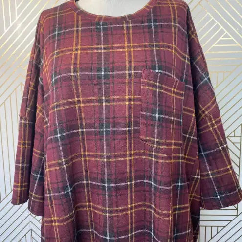 ZARA  Dress Plaid Oversized Short Sleeve T-Shirt Red‎ Check Dress Size Medium
