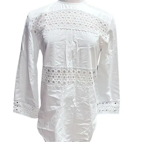 Sandro - White Cotton Tunic W/ Eyelet Design & Contrast Stitching Size S (1)