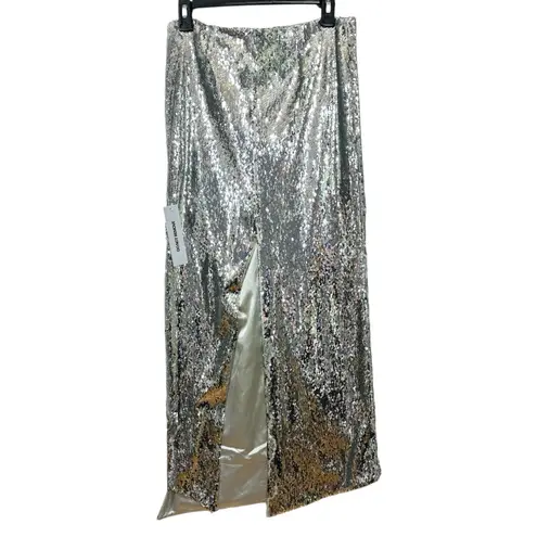 ZAFFORI silver sequin shiny diagonal maxi skirt XS