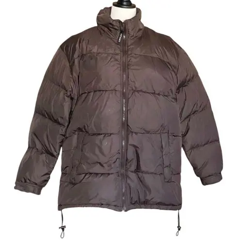 Old Navy Women’s Puffer Coat Zip Up with Hidden Hood Brown •Size Large - Image 1