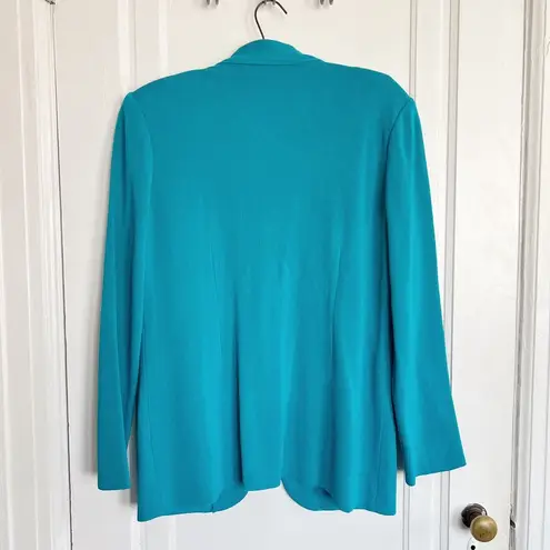 Misook • textured knit blazer jacket teal blue single button classic acrylic