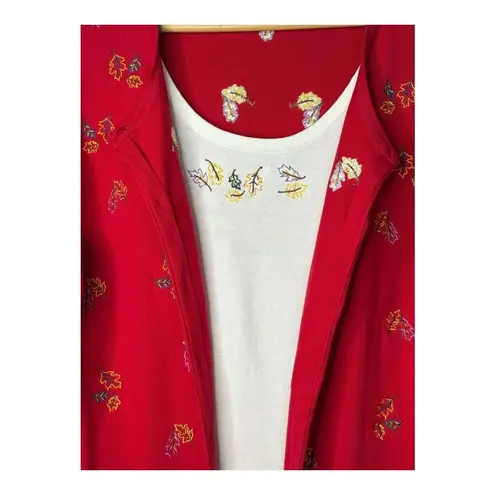 Quacker Factory Vintage Cardigan Set Top Red Leaf Embroidered Women Size Large