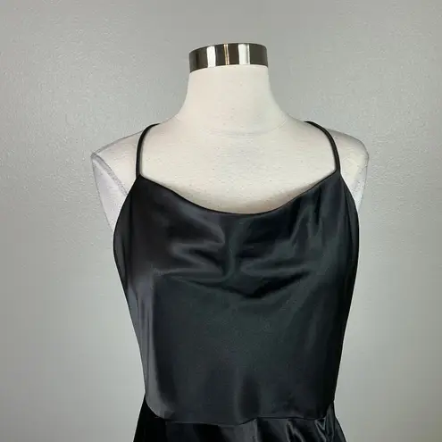 Betsy and Adam Satin Sleeveless Thigh Slit Column Evening Gown Black Size 12 Dress