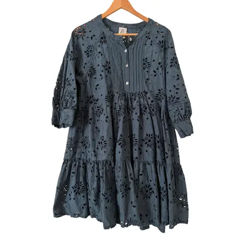 Anthropologie dRA Los Angeles Yara Eyelet Mini Dress L Cornflower Blue Cotton Size L
