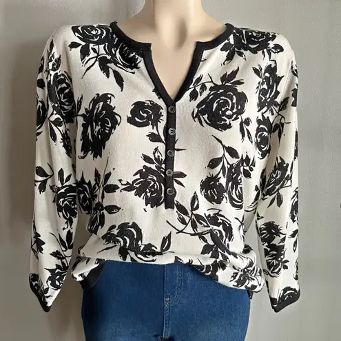 Cathy Daniels Y2K Floral Print Sweater Top Women’s M Black White Pullover Button - Image 1