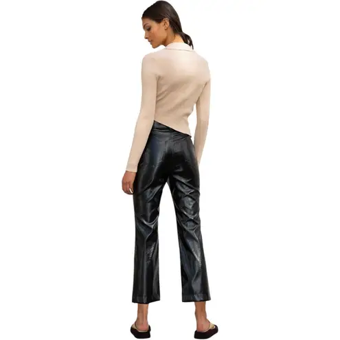 NWT Misha Bertha Black Vegan Leather High Waist Crop Flare Pants Size 2 $238