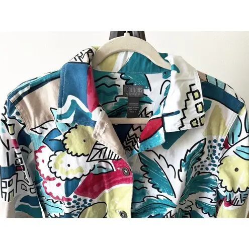 Fun Colorful Boat Harbor Print Jacket Additions by Chicos Size 1 Medium 8