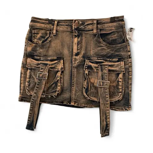 American Bazi LA Mini Copper Denim Cargo Skirt Acid Wash Grunge Sz Large New