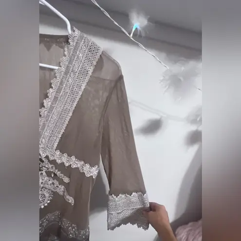 Passion Concept Jeweled Boho Blouse Tan Size XL